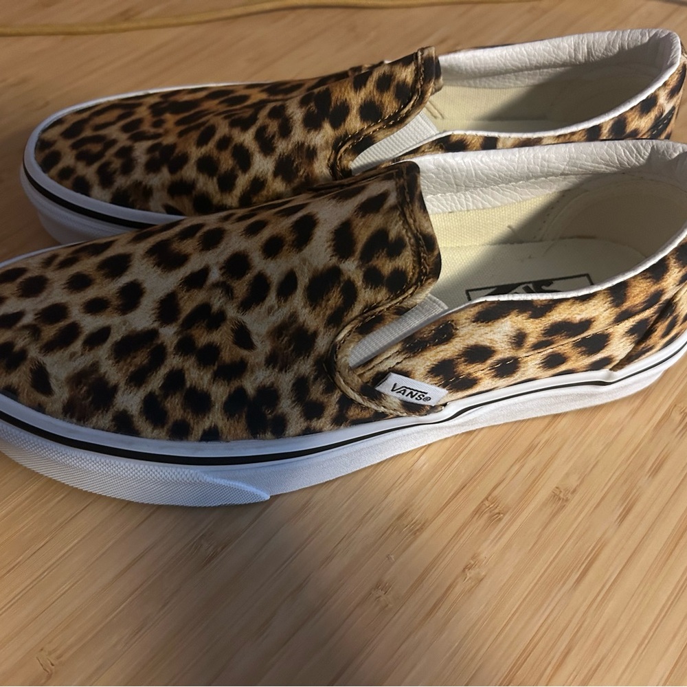 Vans Leopard Print Slip-On Sneakers in Brown and Black - Picture 2 of 4